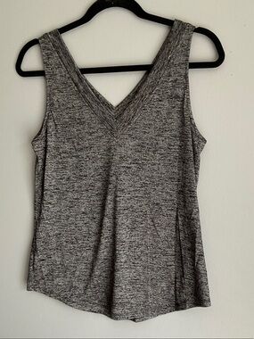 WHBM V-Neck Heathered Silver and Black Tank Top